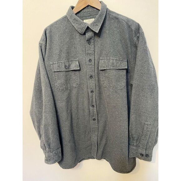 LL Bean Shirt Mens‎ XXL Charcoal Gray Chamois Cloth 187923 Heavyweight Cotton - Picture 1 of 7